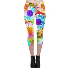 Colorful Daisy Garden Capri Leggings  by DanaeStudio