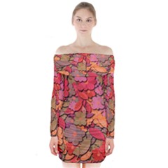 Beautiful Floral Design Long Sleeve Off Shoulder Dress by Valentinaart