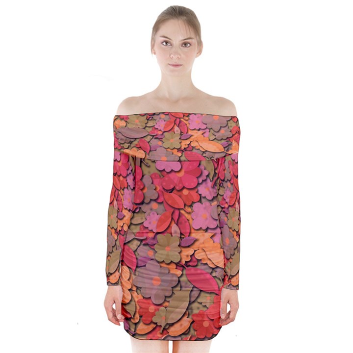 Beautiful floral design Long Sleeve Off Shoulder Dress