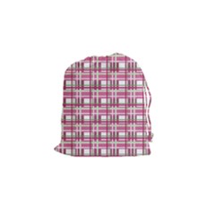 Pink Plaid Pattern Drawstring Pouches (small)  by Valentinaart