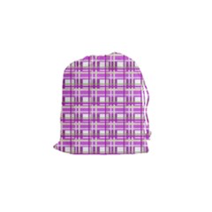 Purple Plaid Pattern Drawstring Pouches (small)  by Valentinaart