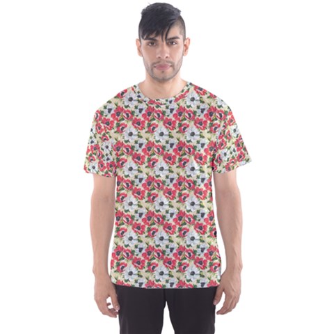 Gorgeous Red Flower Pattern  Men s Sport Mesh Tee by Brittlevirginclothing