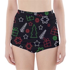 Green And  Red Xmas Pattern High-waisted Bikini Bottoms by Valentinaart