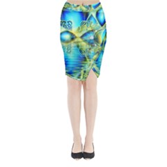 Crystal Lime Turquoise Heart Of Love, Abstract Midi Wrap Pencil Skirt by DianeClancy