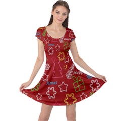 Red Xmas Pattern Cap Sleeve Dresses by Valentinaart