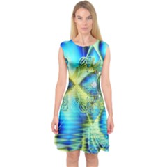 Crystal Lime Turquoise Heart Of Love, Abstract Capsleeve Midi Dress by DianeClancy