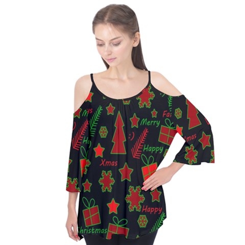 Red And Green Xmas Pattern Flutter Tees by Valentinaart
