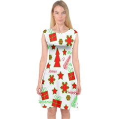 Red And Green Christmas Pattern Capsleeve Midi Dress by Valentinaart