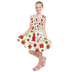 Red And Green Christmas Pattern Kids  Short Sleeve Dress by Valentinaart