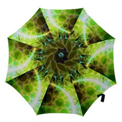 Dawn Of Time, Abstract Lime & Gold Emerge Hook Handle Umbrellas (small) by DianeClancy