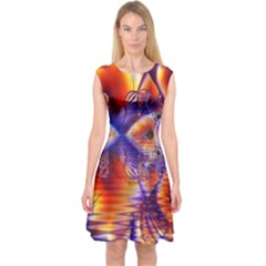 Winter Crystal Palace, Abstract Cosmic Dream (lake 12 15 13) 9900x7400 Smaller Capsleeve Midi Dress by DianeClancy