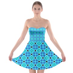 Vibrant Modern Abstract Lattice Aqua Blue Quilt Strapless Bra Top Dress by DianeClancy