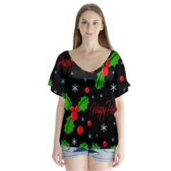 Happy Holidays Pattern Flutter Sleeve Top by Valentinaart