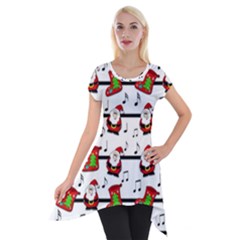 Xmas Song Pattern Short Sleeve Side Drop Tunic by Valentinaart