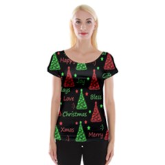 New Year Pattern - Red And Green Women s Cap Sleeve Top by Valentinaart