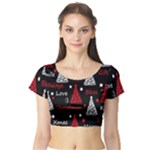 New Year pattern - red Short Sleeve Crop Top (Tight Fit)