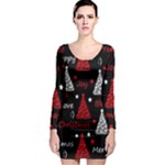 New Year pattern - red Long Sleeve Bodycon Dress