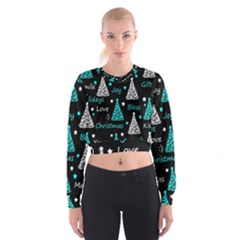 New Year Pattern - Cyan Women s Cropped Sweatshirt by Valentinaart