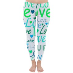 Love Pattern - Green And Blue Classic Winter Leggings by Valentinaart