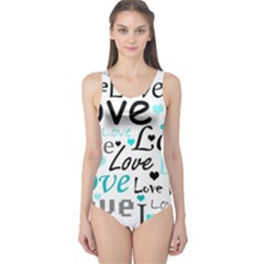 Love Pattern - Cyan One Piece Swimsuit by Valentinaart