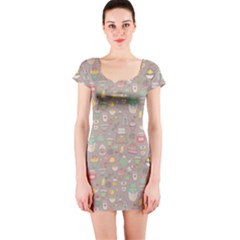 Tea Party Pattern Short Sleeve Bodycon Dress by kostolom3000shop