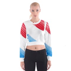 Tricolor Banner Watercolor Painting, Red Blue White Women s Cropped Sweatshirt by picsaspassion