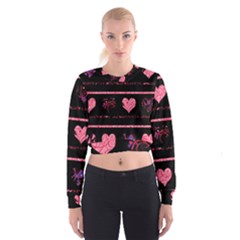 Pink Elegant Harts Pattern Women s Cropped Sweatshirt by Valentinaart