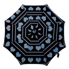 Blue Harts Pattern Hook Handle Umbrellas (small) by Valentinaart