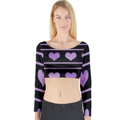 Purple Harts Pattern Long Sleeve Crop Top by Valentinaart