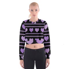 Purple Harts Pattern Women s Cropped Sweatshirt by Valentinaart