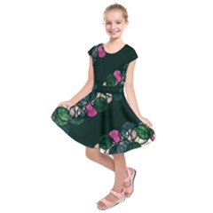 Green And Pink Bubbles Kids  Short Sleeve Dress by Valentinaart