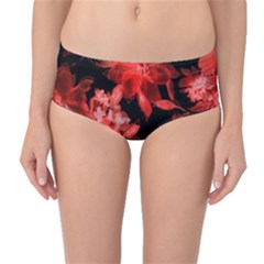Red Flower  Mid-waist Bikini Bottoms by Brittlevirginclothing