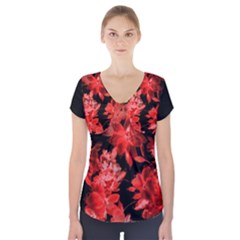 Red Flower  Short Sleeve Front Detail Top by Brittlevirginclothing