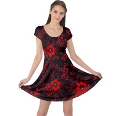 Small Red Roses Cap Sleeve Dresses by Brittlevirginclothing