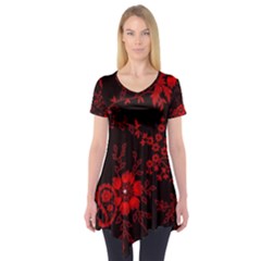 Small Red Roses Short Sleeve Tunic  by Brittlevirginclothing