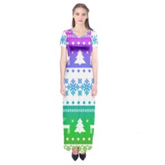 Cute Rainbow Bohemian Short Sleeve Maxi Dress by Brittlevirginclothing