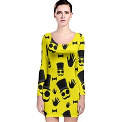 Gentlemen - Yellow Pattern Long Sleeve Velvet Bodycon Dress by Valentinaart