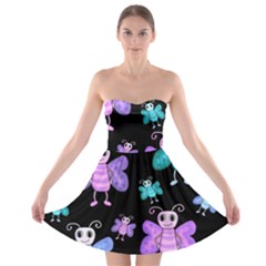 Blue And Purple Butterflies Strapless Bra Top Dress by Valentinaart