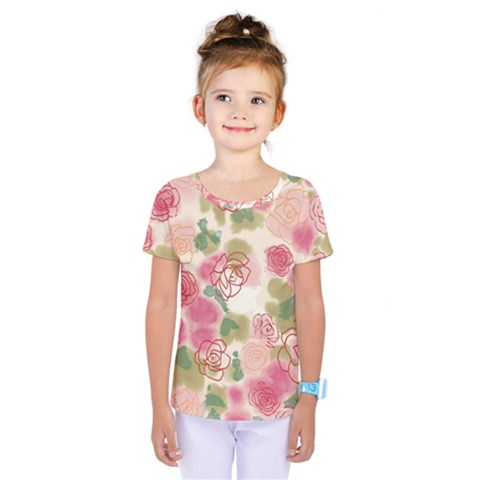 Aquarelle Pink Flower  Kids  One Piece Tee by Brittlevirginclothing
