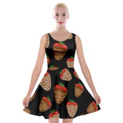 Chocolate Strawberries Pattern Velvet Skater Dress by Valentinaart