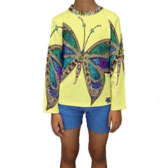 Butterfly Mosaic Yellow Colorful Kids  Long Sleeve Swimwear by Amaryn4rt