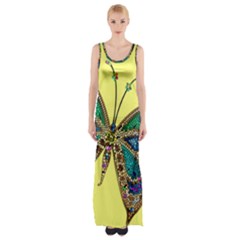 Butterfly Mosaic Yellow Colorful Maxi Thigh Split Dress by Amaryn4rt