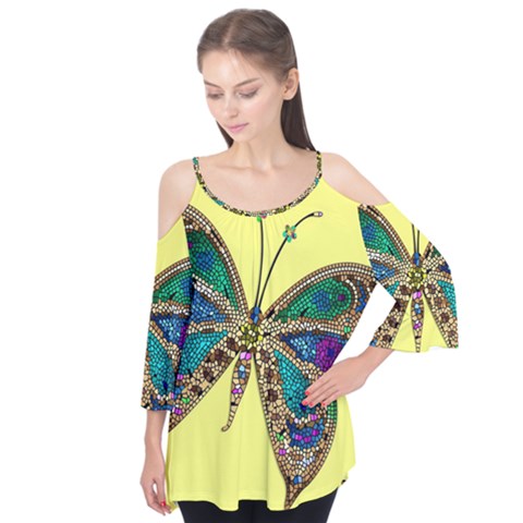 Butterfly Mosaic Yellow Colorful Flutter Tees by Amaryn4rt