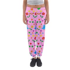 Pink Cute Birds And Flowers Pattern Women s Jogger Sweatpants by Valentinaart