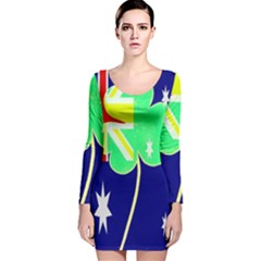 Irish Australian Australia Ireland Shamrock Funny St Patrick Flag Long Sleeve Velvet Bodycon Dress by yoursparklingshop
