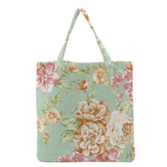 Vintage Pastel Flowers Grocery Tote Bag by Brittlevirginclothing