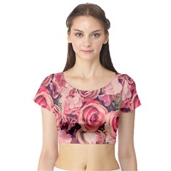 Beautiful Pink Roses  Short Sleeve Crop Top (tight Fit) by Brittlevirginclothing
