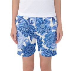 Blue Flowers Women s Basketball Shorts by Brittlevirginclothing
