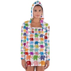 Colorful Small Elephants Women s Long Sleeve Hooded T-shirt by Brittlevirginclothing