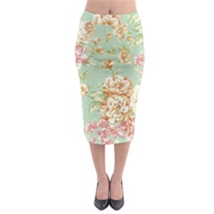 Vintage Pastel Flowers Midi Pencil Skirt by Brittlevirginclothing